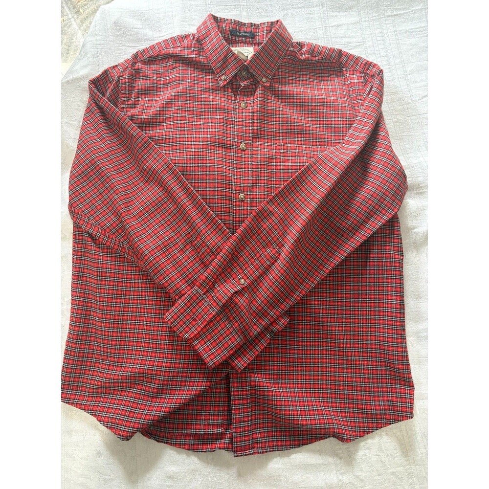 St Johns Bay Mens L Red Plaid Flannel Shirt Button Down Long Sleeve Tartan